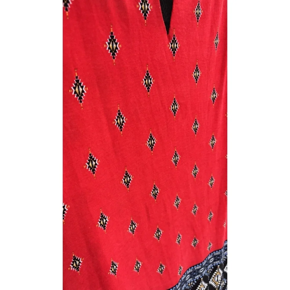 Scully Red Southwestern Print Sleeveless Sheath Dress Mesh Yoke Size Large